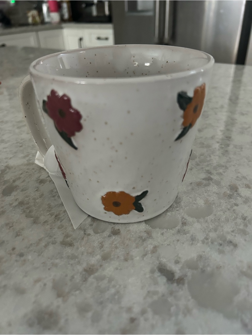 “New” Sunday Morning Speckled Floral Ceramic Mug with Flowers